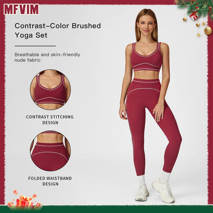 MFVIM Women'S Two-Piece Sports Set, Comfortable Activewear for Fitness and Gym, Athletic Clothing for Everyday Use Summer Sportswear Yoga Bottoms Sporty Casual Seamless